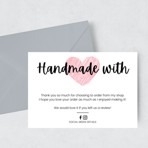 Personalised Thank You Cards 'handmade with love'